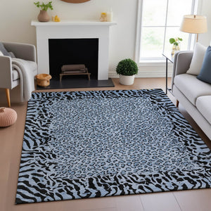 HomeRoots 10' X 14' Striking Blue and Black Animal Print Area Rug - Washable, UV-Resistant, Pet-Friendly Design 692034