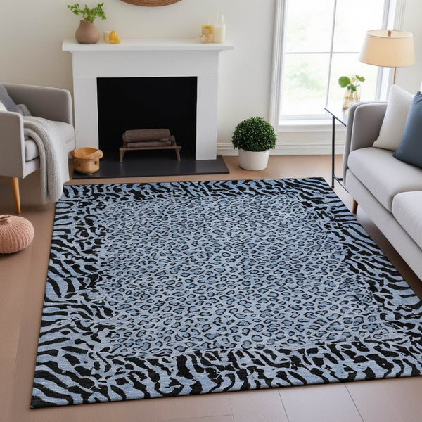 HomeRoots 10' X 14' Striking Blue and Black Animal Print Area Rug - Washable, UV-Resistant, Pet-Friendly Design 692034