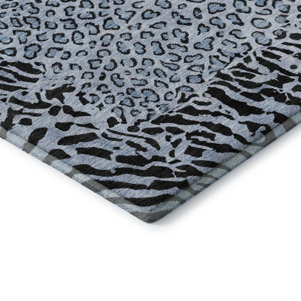 HomeRoots 10' X 14' Striking Blue and Black Animal Print Area Rug - Washable, UV-Resistant, Pet-Friendly Design 692034