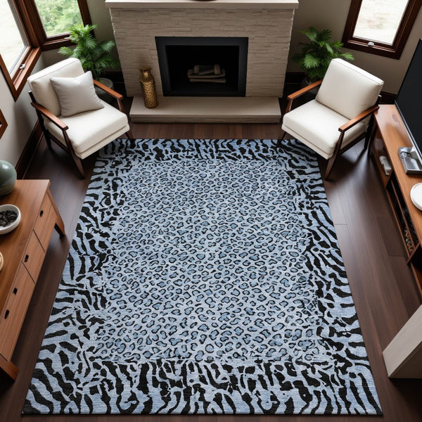 HomeRoots 10' X 14' Striking Blue and Black Animal Print Area Rug - Washable, UV-Resistant, Pet-Friendly Design 692034