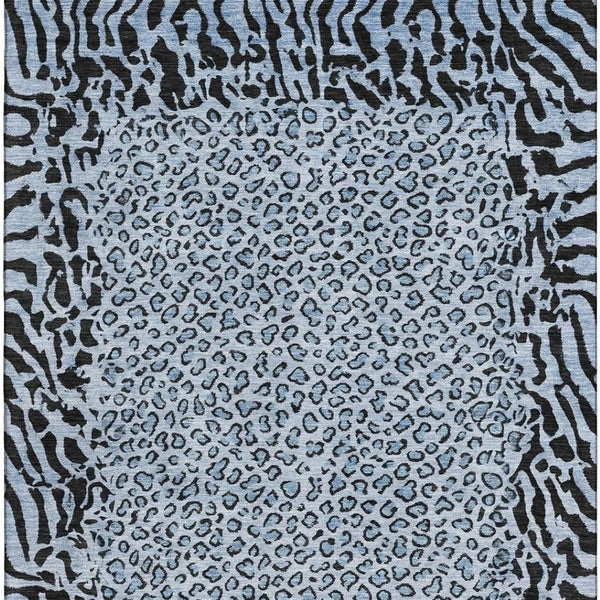 HomeRoots 10' X 14' Striking Blue and Black Animal Print Area Rug - Washable, UV-Resistant, Pet-Friendly Design 692034