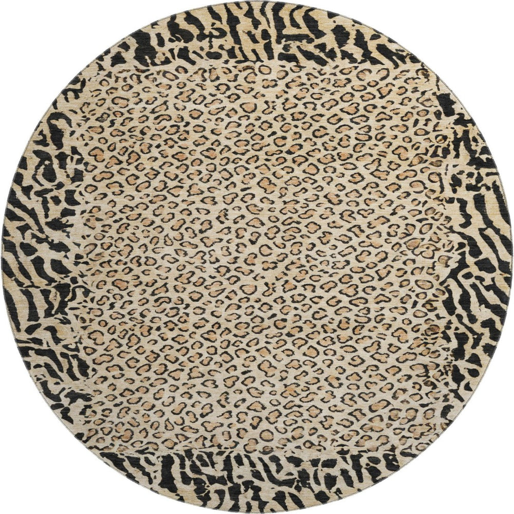 HomeRoots 8' X 8' Gold & Black Animal Print Round Rug - Stylish, Washable, UV-Protected for Homes & Patios 692037