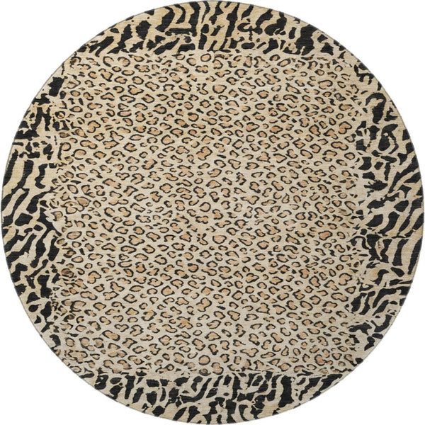 HomeRoots 8' X 8' Gold & Black Animal Print Round Rug - Stylish, Washable, UV-Protected for Homes & Patios 692037