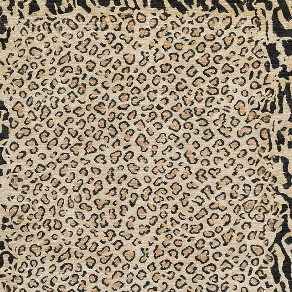 HomeRoots 8' Gold and Black Animal Print Area Rug - Washable, UV-Protected, Stylish, and Kid-Friendly Design 692038