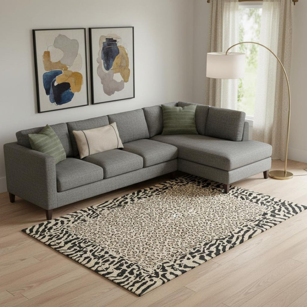 HomeRoots 9' X 12' Gold and Black Animal Print Area Rug - Durable, Washable, UV-Protected for Modern Spaces 692039