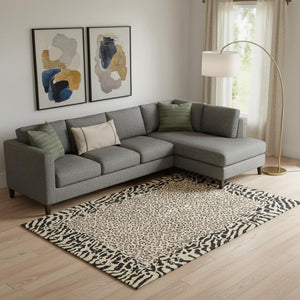 HomeRoots 9' X 12' Gold and Black Animal Print Area Rug - Durable, Washable, UV-Protected for Modern Spaces 692039