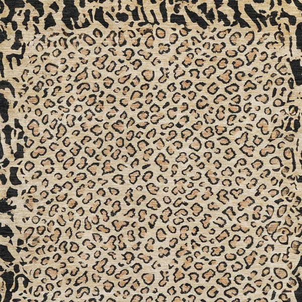 HomeRoots 9' X 12' Gold and Black Animal Print Area Rug - Durable, Washable, UV-Protected for Modern Spaces 692039