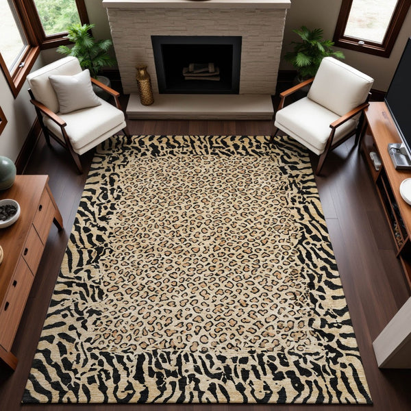 HomeRoots 10' X 14' Gold & Black Animal Print Washable Area Rug - UV Protected, Stain Resistant, Durable Design 692040