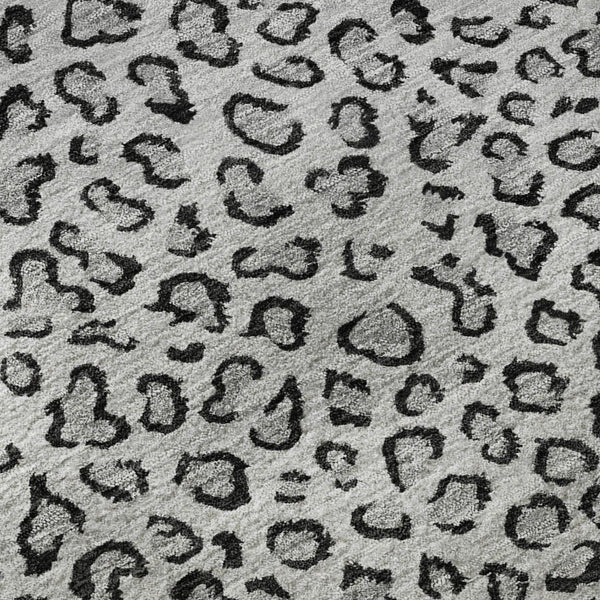 HomeRoots 8' X 8' Gray and Black Animal Print Round Rug - Washable, UV Protected, Soft, and Non-Slip Design 692043