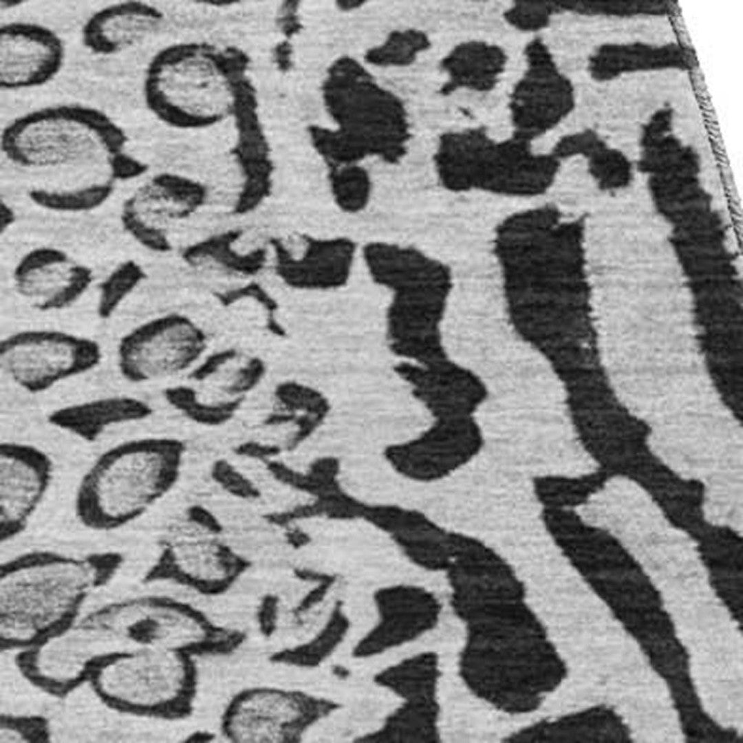 8' X 8' Gray and Black Animal Print Round Rug - Washable, UV Protected