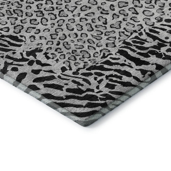 HomeRoots 9' X 12' Gray and Black Animal Print Washable Area Rug - Durable, UV-Protected, Easy-Clean Style! 692045