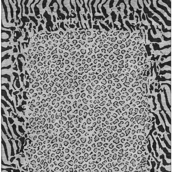 HomeRoots 9' X 12' Gray and Black Animal Print Washable Area Rug - Durable, UV-Protected, Easy-Clean Style! 692045