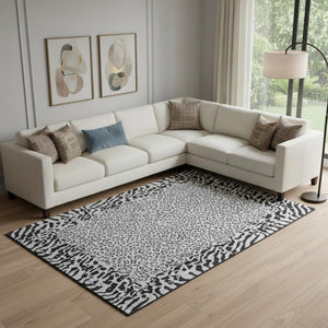 HomeRoots 10' X 14' Gray and Black Animal Print Area Rug - Washable, UV-Protected, Perfect for Busy Homes! 692046