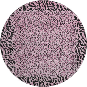 HomeRoots 8' Pink and Black Animal Print Round Washable Rug - UV Protected, Stylish, Durable for Kids & Pets 692049