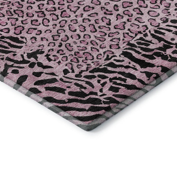 HomeRoots 8' Pink and Black Animal Print Round Washable Rug - UV Protected, Stylish, Durable for Kids & Pets 692049