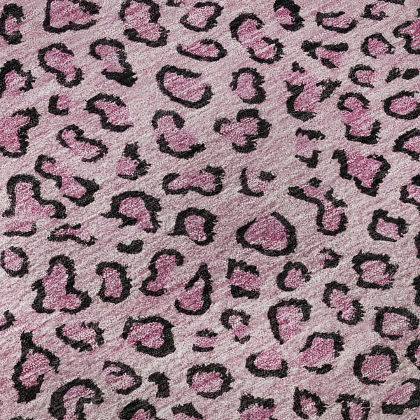 HomeRoots 8' Pink and Black Animal Print Round Washable Rug - UV Protected, Stylish, Durable for Kids & Pets 692049