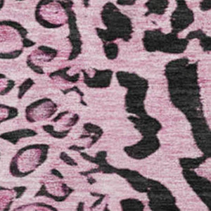 HomeRoots 8' Pink and Black Animal Print Round Washable Rug - UV Protected, Stylish, Durable for Kids & Pets 692049