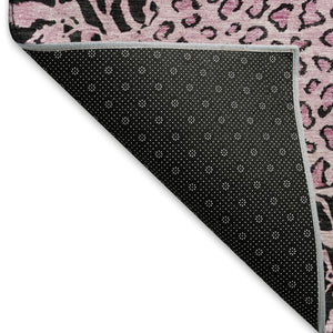 HomeRoots 8' Stylish Pink and Black Animal Print Washable Area Rug - Durable, UV-Protected, Easy-Care Design 692050