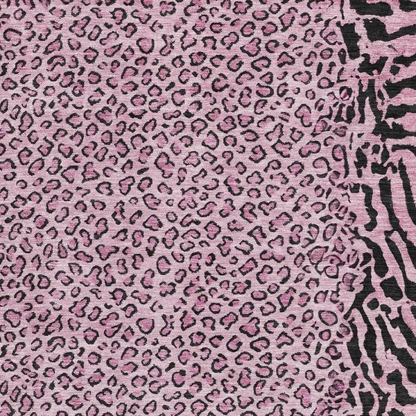 HomeRoots 8' Stylish Pink and Black Animal Print Washable Area Rug - Durable, UV-Protected, Easy-Care Design 692050