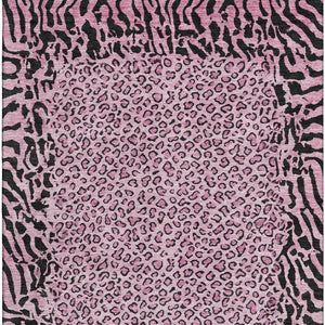 HomeRoots 8' Stylish Pink and Black Animal Print Washable Area Rug - Durable, UV-Protected, Easy-Care Design 692050