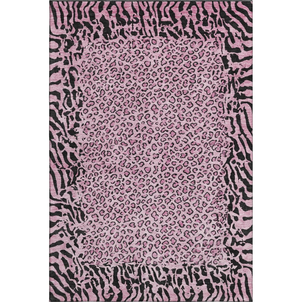 HomeRoots 9' X 12' Pink and Black Animal Print Area Rug – Stylish, Washable, UV Protected for Everyday Living 692051
