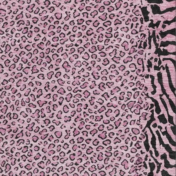 HomeRoots 9' X 12' Pink and Black Animal Print Area Rug – Stylish, Washable, UV Protected for Everyday Living 692051