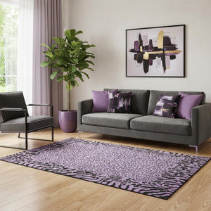 HomeRoots 5' X 8' Purple and Black Animal Print Area Rug - Washable, UV Protected, Stylish, and Durable Design 692054