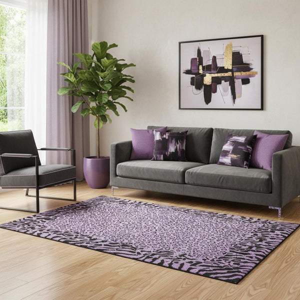 HomeRoots 5' X 8' Purple and Black Animal Print Area Rug - Washable, UV Protected, Stylish, and Durable Design 692054