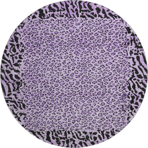 HomeRoots 8' X 8' Stylish Purple and Black Animal Print Washable Round Rug with UV Protection for High-Traffic Areas 692055