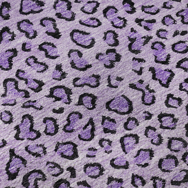 HomeRoots 8' X 8' Stylish Purple and Black Animal Print Washable Round Rug with UV Protection for High-Traffic Areas 692055