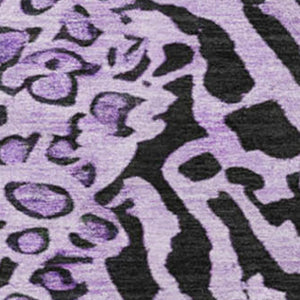 HomeRoots 8' X 8' Stylish Purple and Black Animal Print Washable Round Rug with UV Protection for High-Traffic Areas 692055