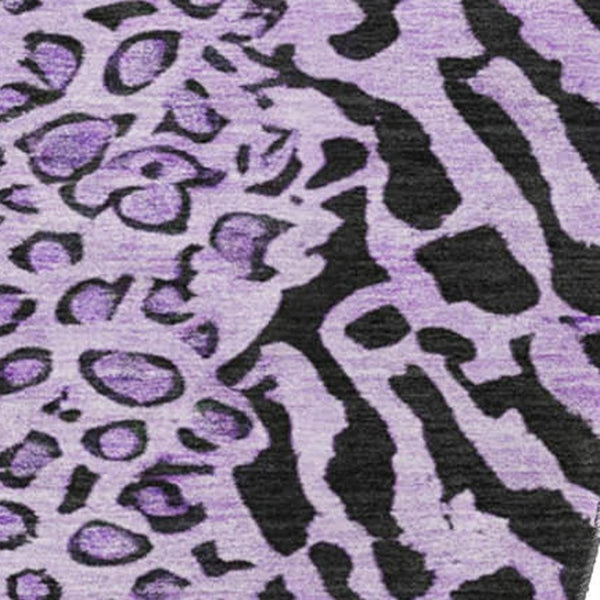 HomeRoots 8' X 8' Stylish Purple and Black Animal Print Washable Round Rug with UV Protection for High-Traffic Areas 692055