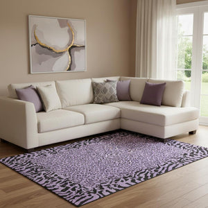 HomeRoots 8' Purple and Black Animal Print Area Rug - Washable, UV Protected, Durable for High-Traffic Spaces 692056