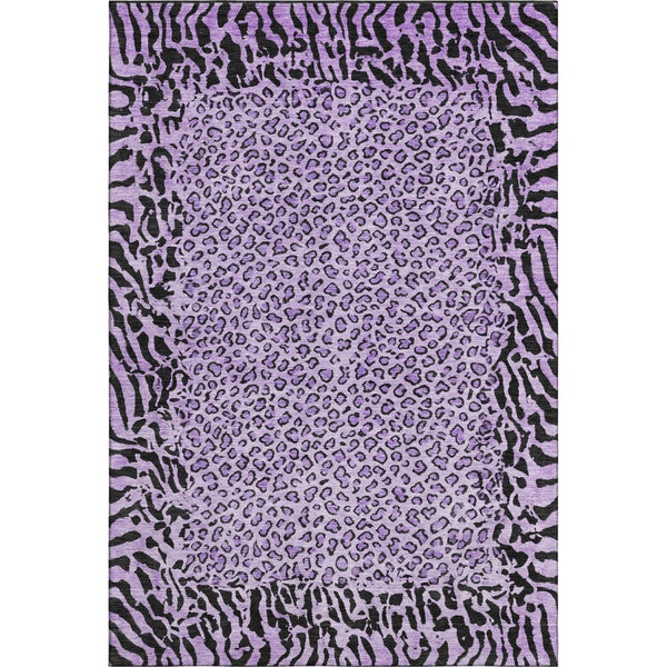 HomeRoots 8' Purple and Black Animal Print Area Rug - Washable, UV Protected, Durable for High-Traffic Spaces 692056