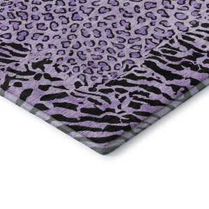 HomeRoots 8' Purple and Black Animal Print Area Rug - Washable, UV Protected, Durable for High-Traffic Spaces 692056