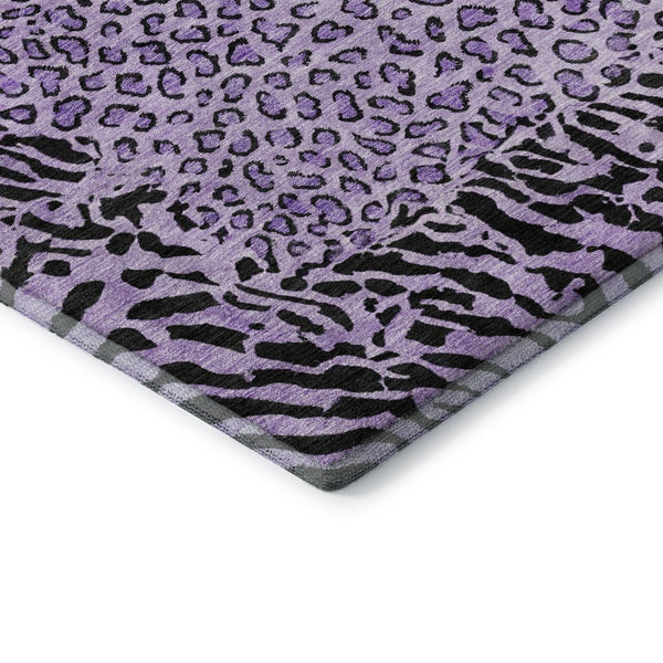 HomeRoots 8' Purple and Black Animal Print Area Rug - Washable, UV Protected, Durable for High-Traffic Spaces 692056
