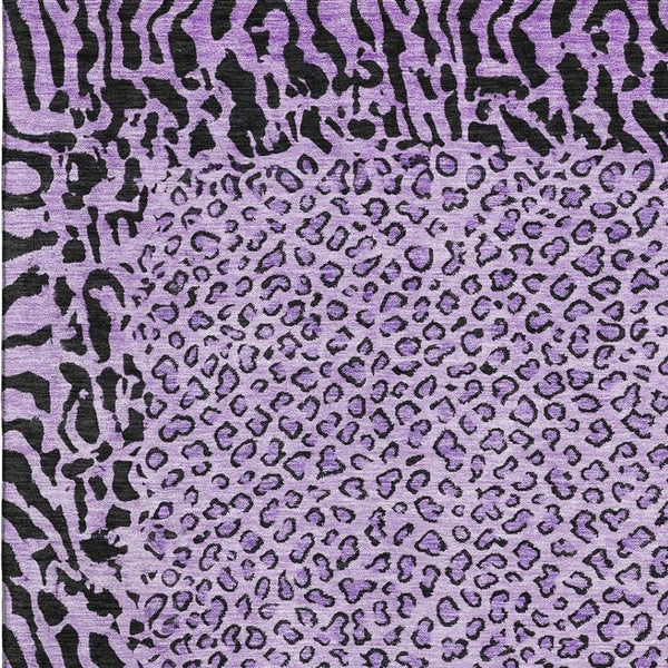 HomeRoots 8' Purple and Black Animal Print Area Rug - Washable, UV Protected, Durable for High-Traffic Spaces 692056
