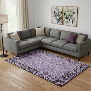 HomeRoots 9' X 12' Purple Animal Print Area Rug - Washable, Stain-Resistant, UV Protected, Non-Slip Design 692057