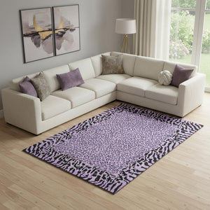 HomeRoots 10' X 14' Stylish Purple & Black Animal Print Washable Area Rug with UV Protection for Busy Homes 692058