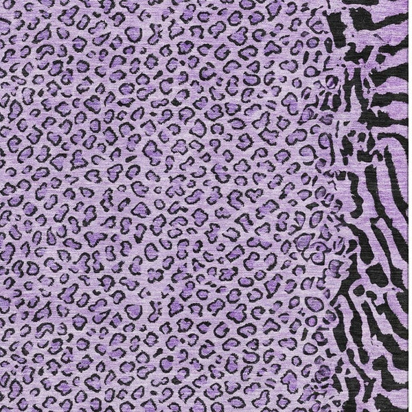 HomeRoots 10' X 14' Stylish Purple & Black Animal Print Washable Area Rug with UV Protection for Busy Homes 692058