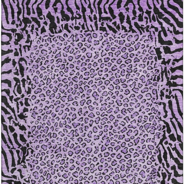 HomeRoots 10' X 14' Stylish Purple & Black Animal Print Washable Area Rug with UV Protection for Busy Homes 692058