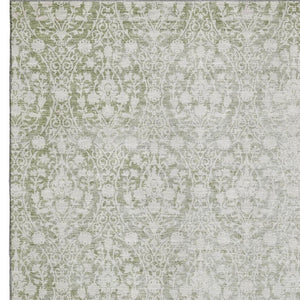 HomeRoots 5' X 8' Artichoke Green & Ivory Damask Area Rug - Stylish, Washable, UV-Protected for High-Traffic Spaces 692060