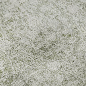 HomeRoots 8' X 8' Artichoke Green & Ivory Damask Washable Round Rug with UV Protection for Stylish Spaces 692061