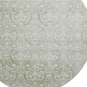 HomeRoots 8' X 8' Artichoke Green & Ivory Damask Washable Round Rug with UV Protection for Stylish Spaces 692061