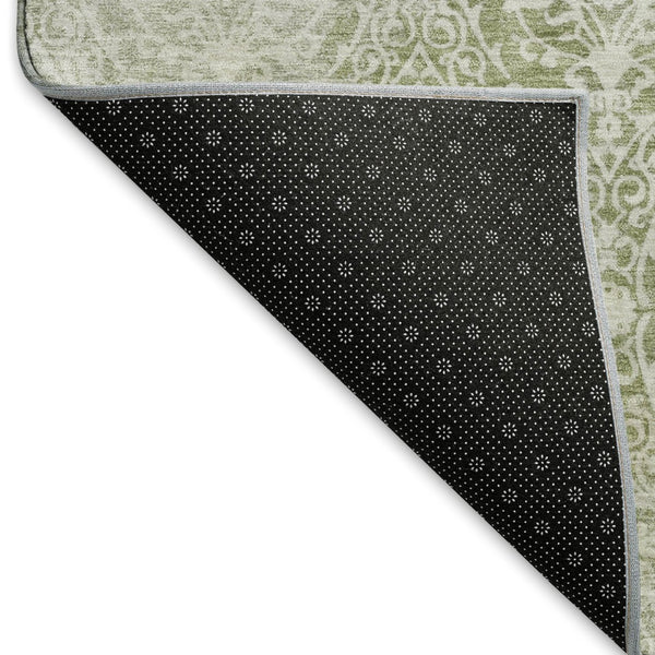 HomeRoots 8' Artichoke Green & Ivory Damask Area Rug - Durable, Washable, UV Protected, Family-Friendly Design 692062
