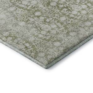 HomeRoots 8' Artichoke Green & Ivory Damask Area Rug - Durable, Washable, UV Protected, Family-Friendly Design 692062