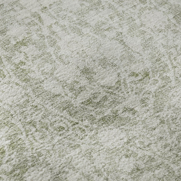 HomeRoots 8' Artichoke Green & Ivory Damask Area Rug - Durable, Washable, UV Protected, Family-Friendly Design 692062