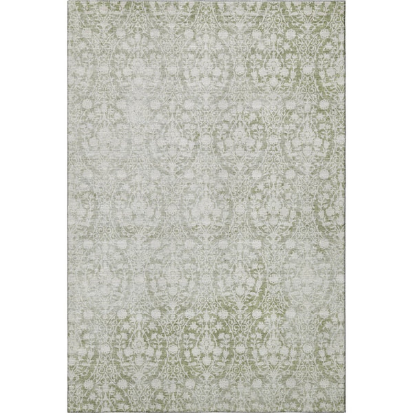 HomeRoots 8' Artichoke Green & Ivory Damask Area Rug - Durable, Washable, UV Protected, Family-Friendly Design 692062