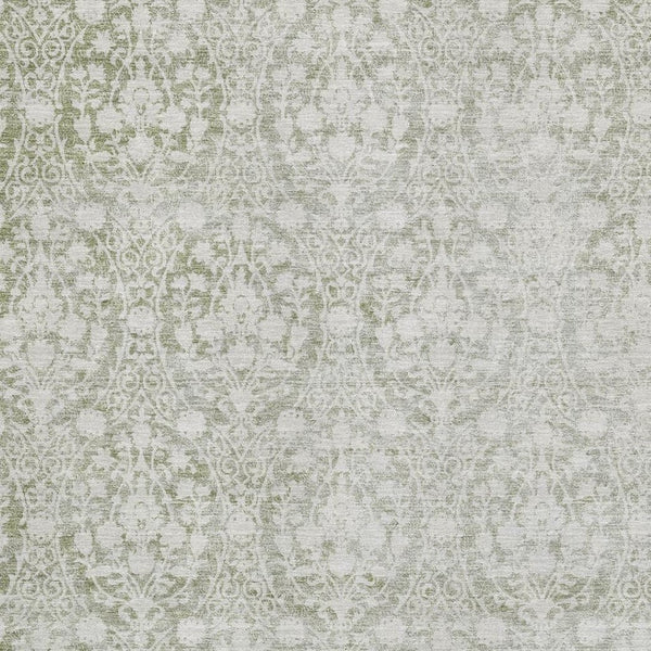 HomeRoots 9' Elegant Artichoke Green & Ivory Damask Washable Area Rug - Durable, UV Protected, Non-Slip Design 692063