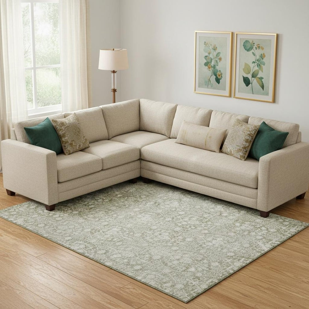 HomeRoots 10' Artichoke Green & Ivory Damask Washable Area Rug – Durable, UV-Protected, Family-Friendly Design 692064